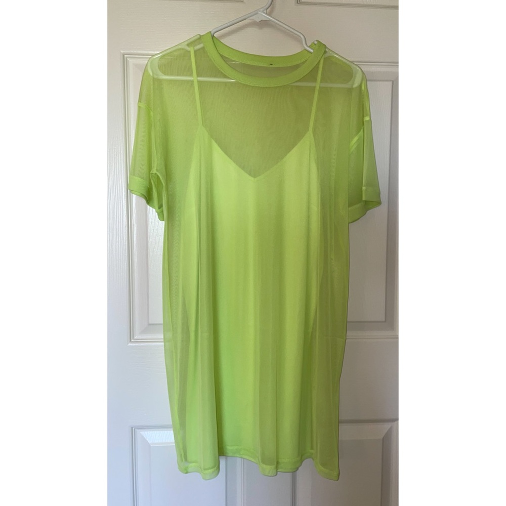 Lime green mesh t-shirt dress oversized